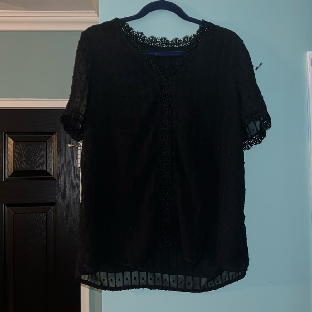 Elegant Black Lace Trim Top Size L